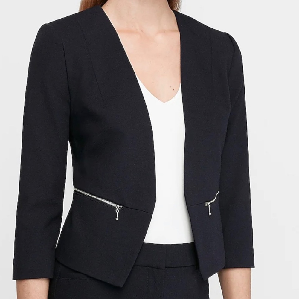 Express Zip Pocket Cutaway Blazer - Navy Blue